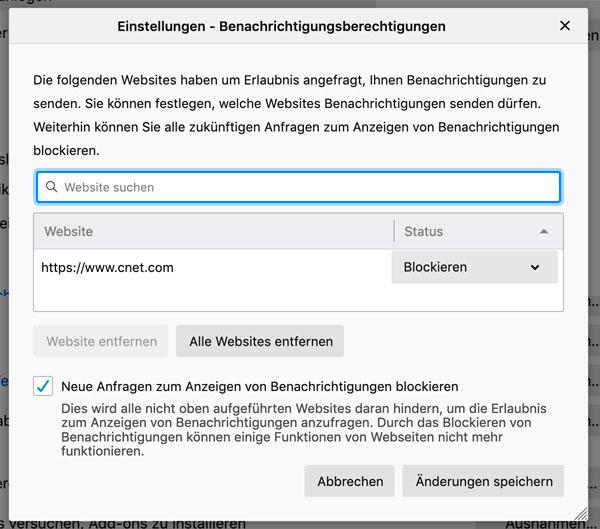 Firefox Push-Benachrichtigungen abstellen